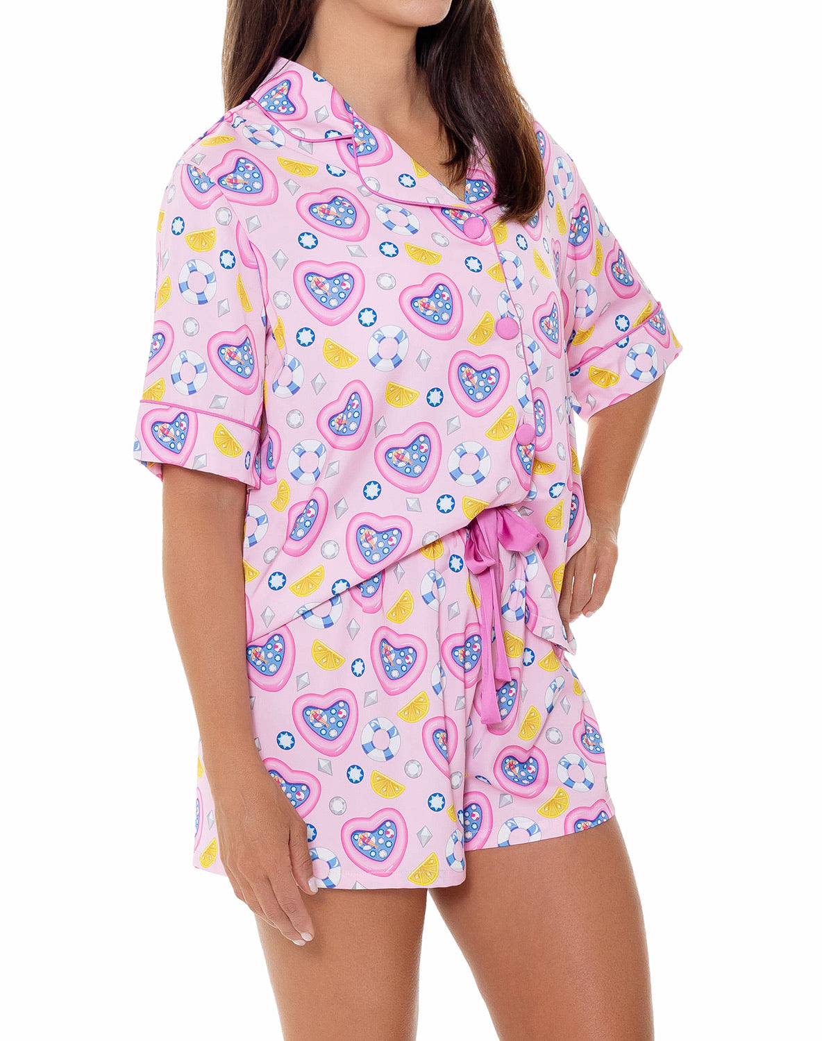 Silky Pool Party Short Sleeve Short Set