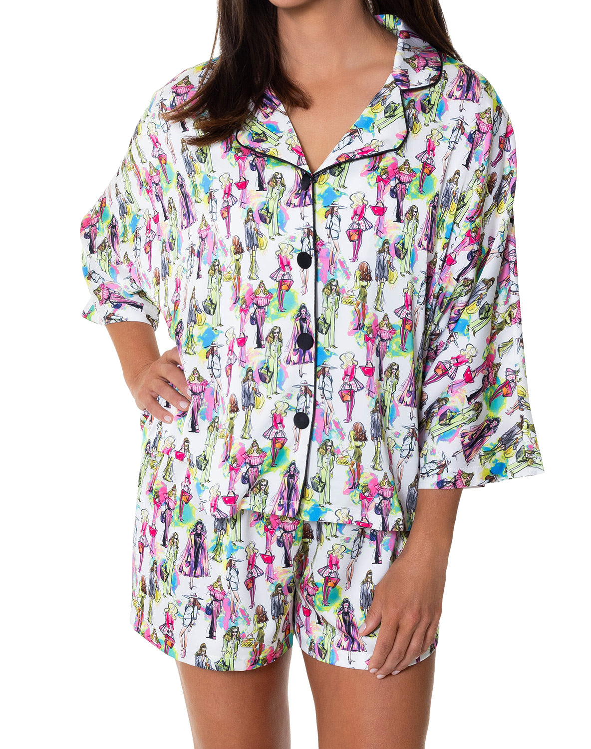 Silky Fashionista 3/4 Sleeve Short Set