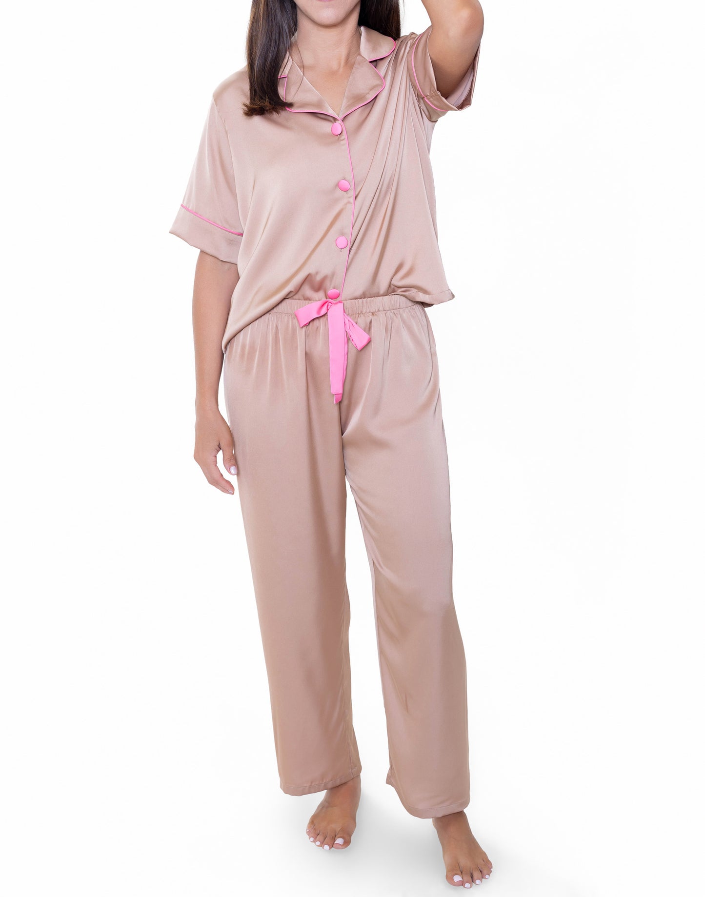 Silky Nude Short Sleeve Short Set