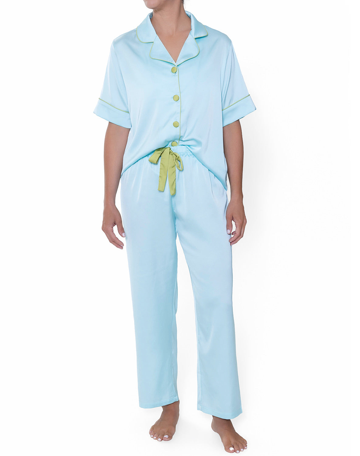 Silky Turquoise Short Sleeve Pant Set