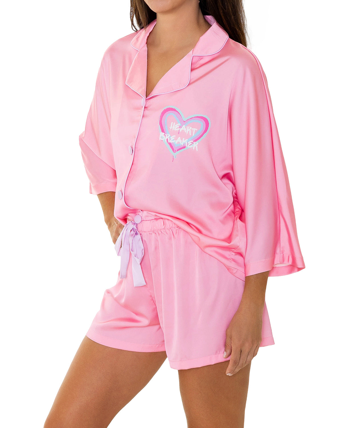 Silky Heartbreaker 3/4 Sleeve Short Set