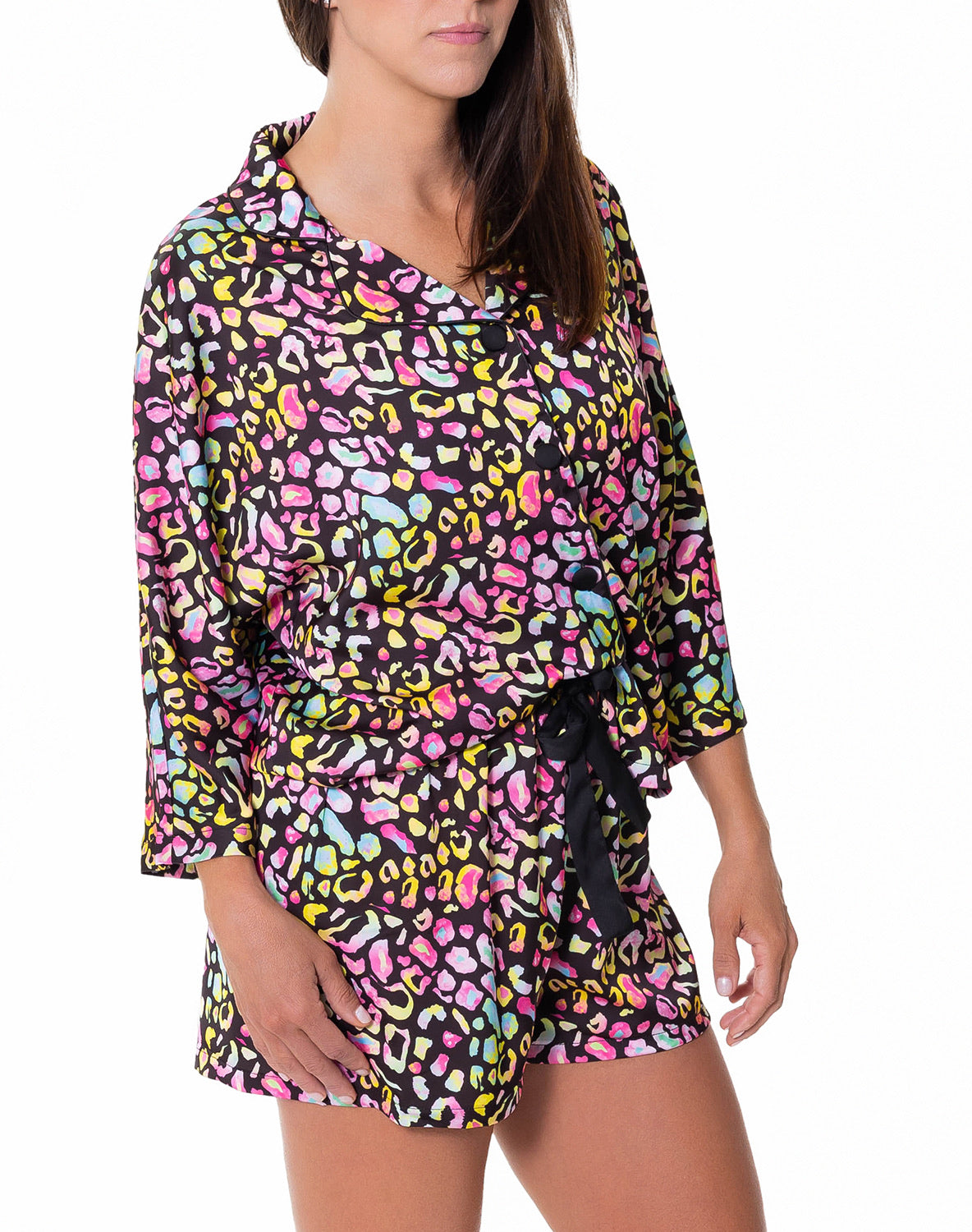 Silky Bright Animal 3/4 Sleeve Short Set