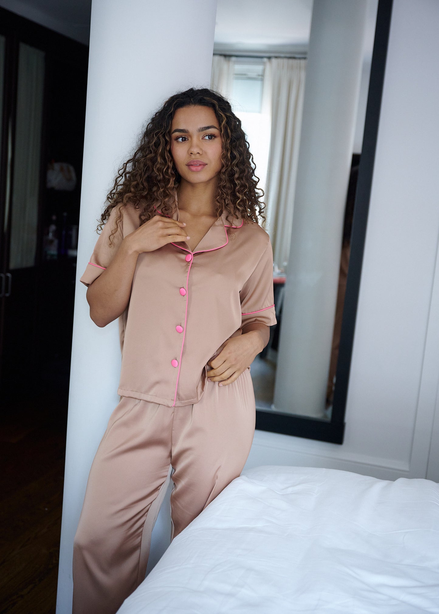 Silky Nude Short Sleeve Pant Set