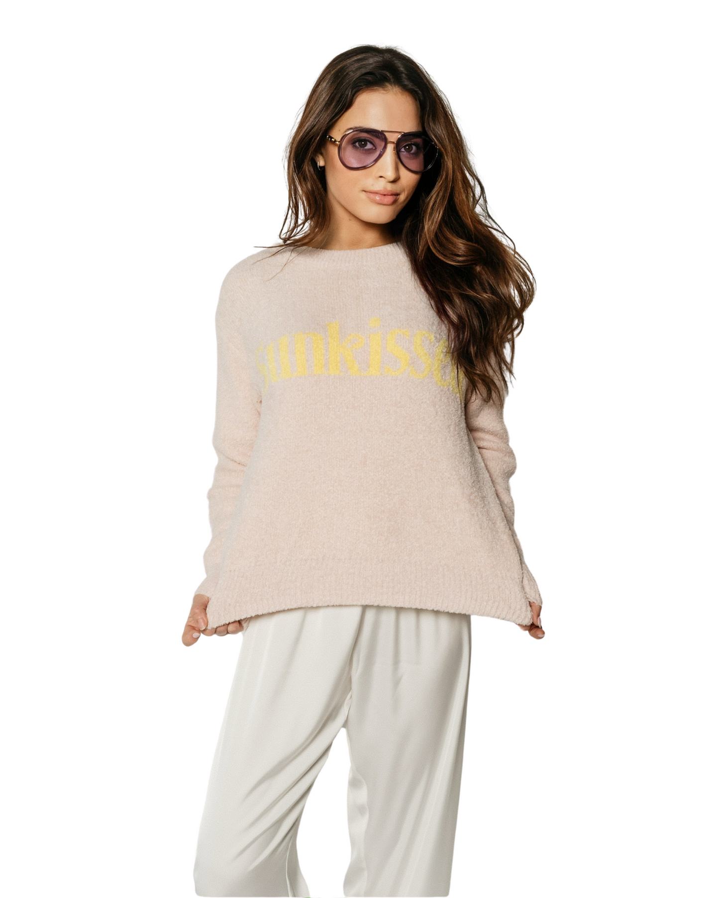 Grace Ann Nader in Sunkissed Cozy Pink Pullover