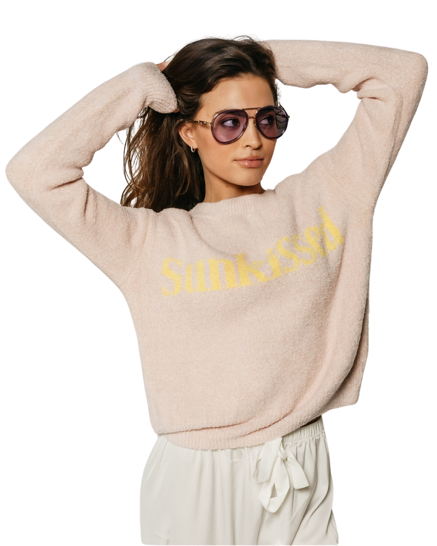 Grace Ann Nader in Sunkissed Cozy Pink Pullover