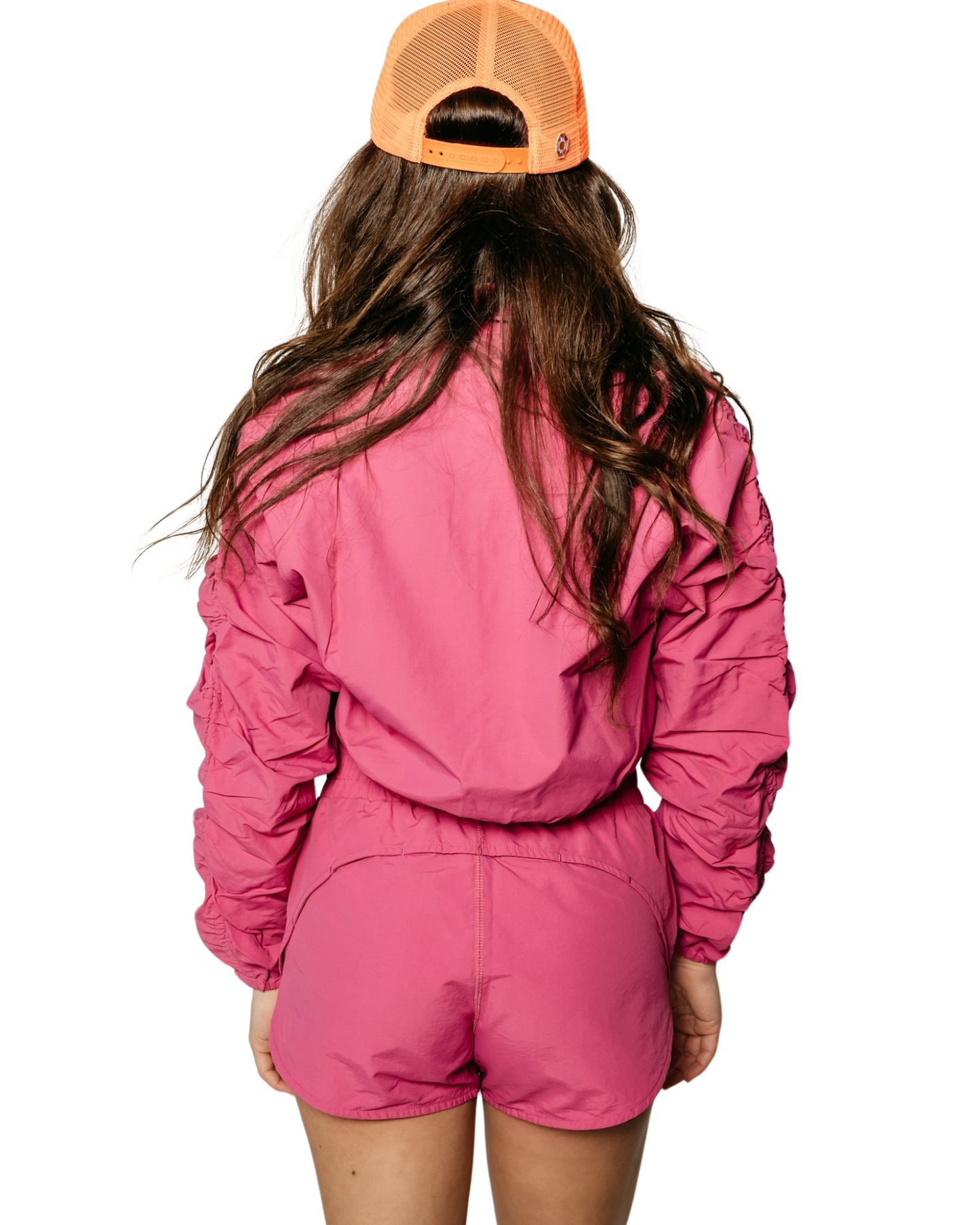 Grace Ann Nader in Solitaire Sun Trucker Hat, Orange