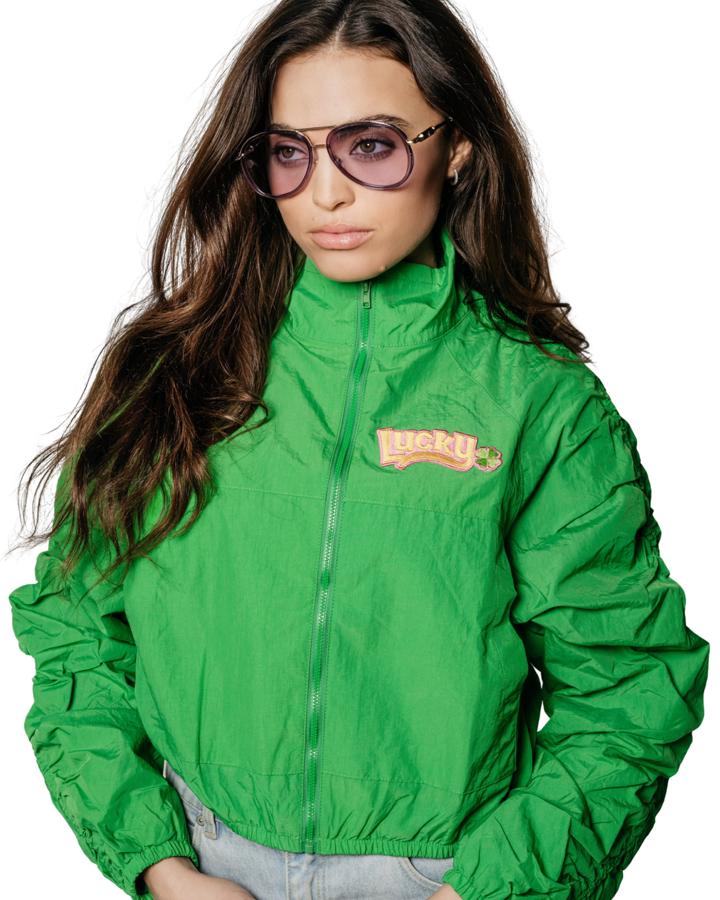 Grace Ann Nader in Sunshine Society Track Jacket Green Lucky