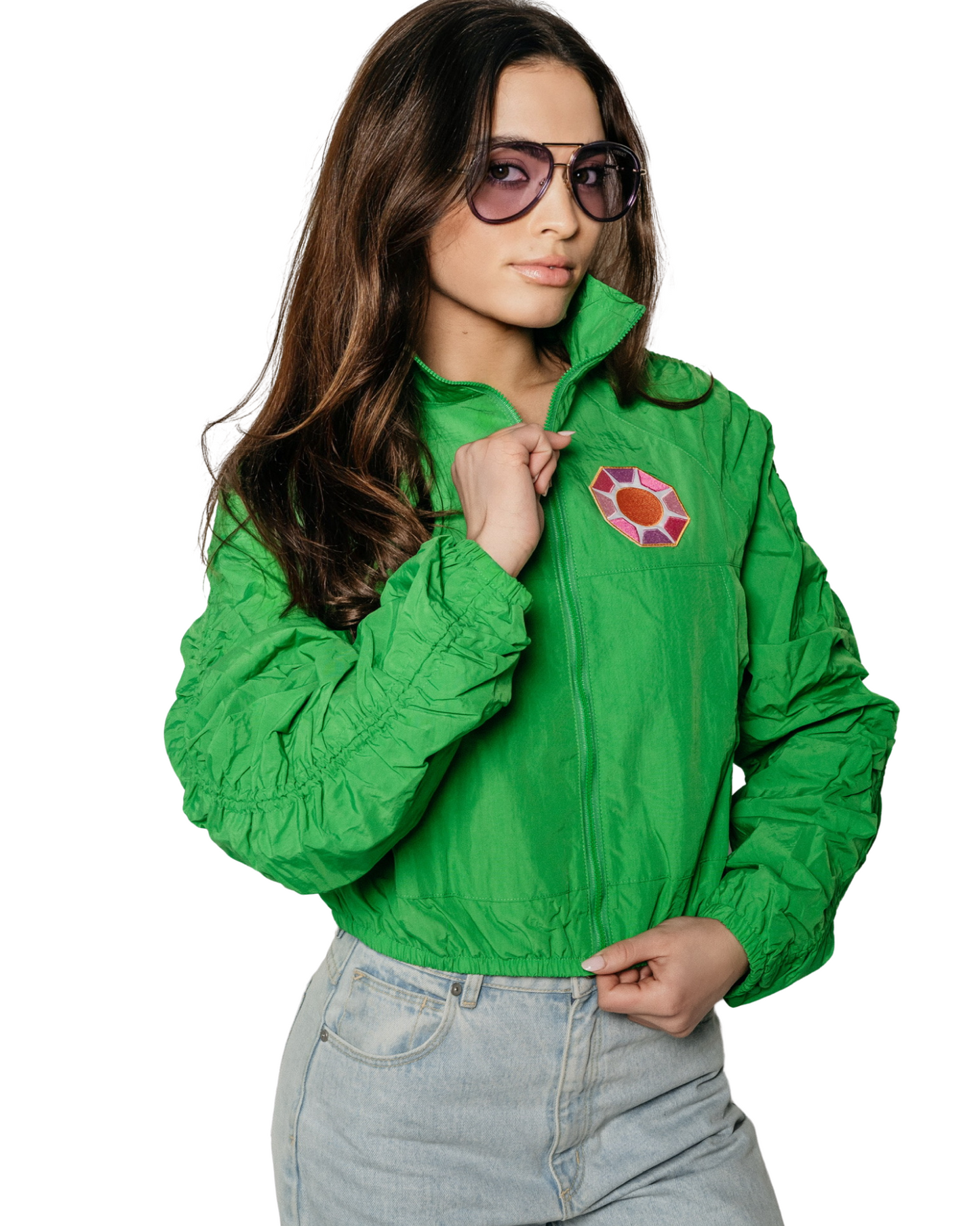 Grace Ann Nader in Sunshine Society Track Jacket Green Solitaire