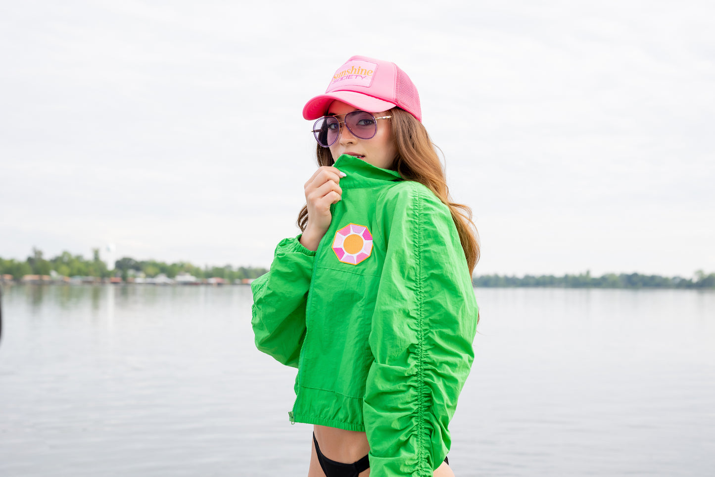 Grace Ann Nader in Sunshine Society Track Jacket Green Solitaire