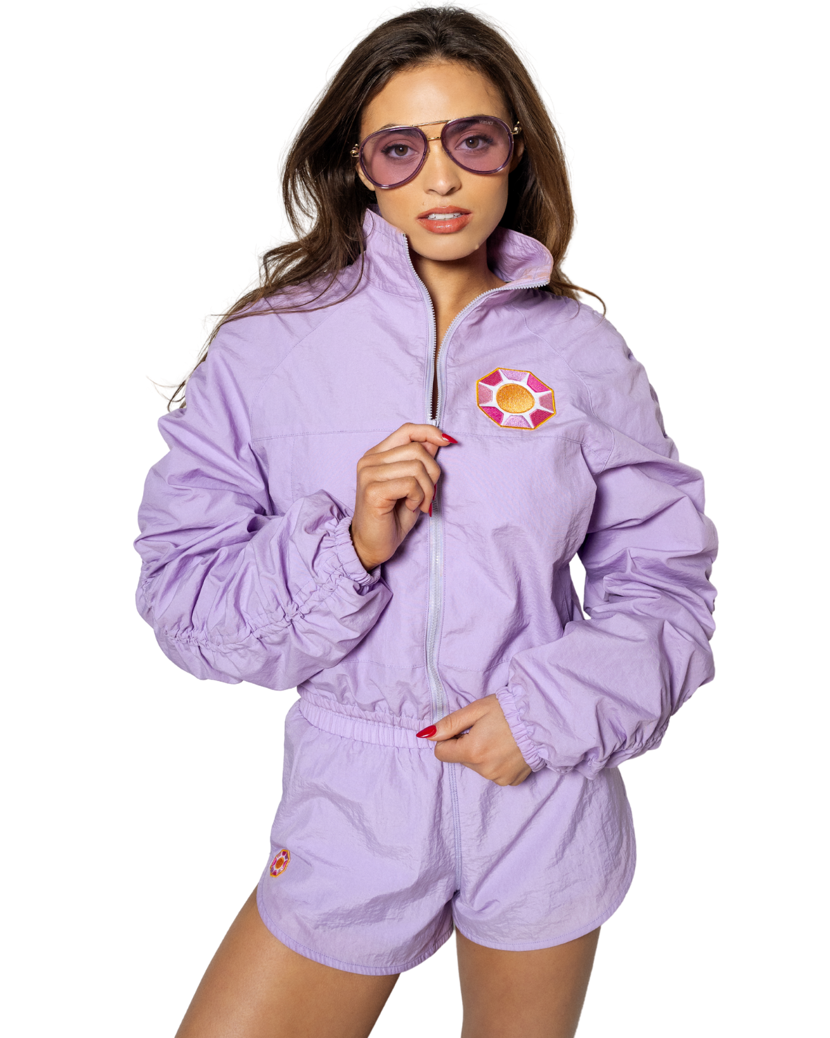 Grace Ann Nader in Solitaire Sun Track Shorts, Purple