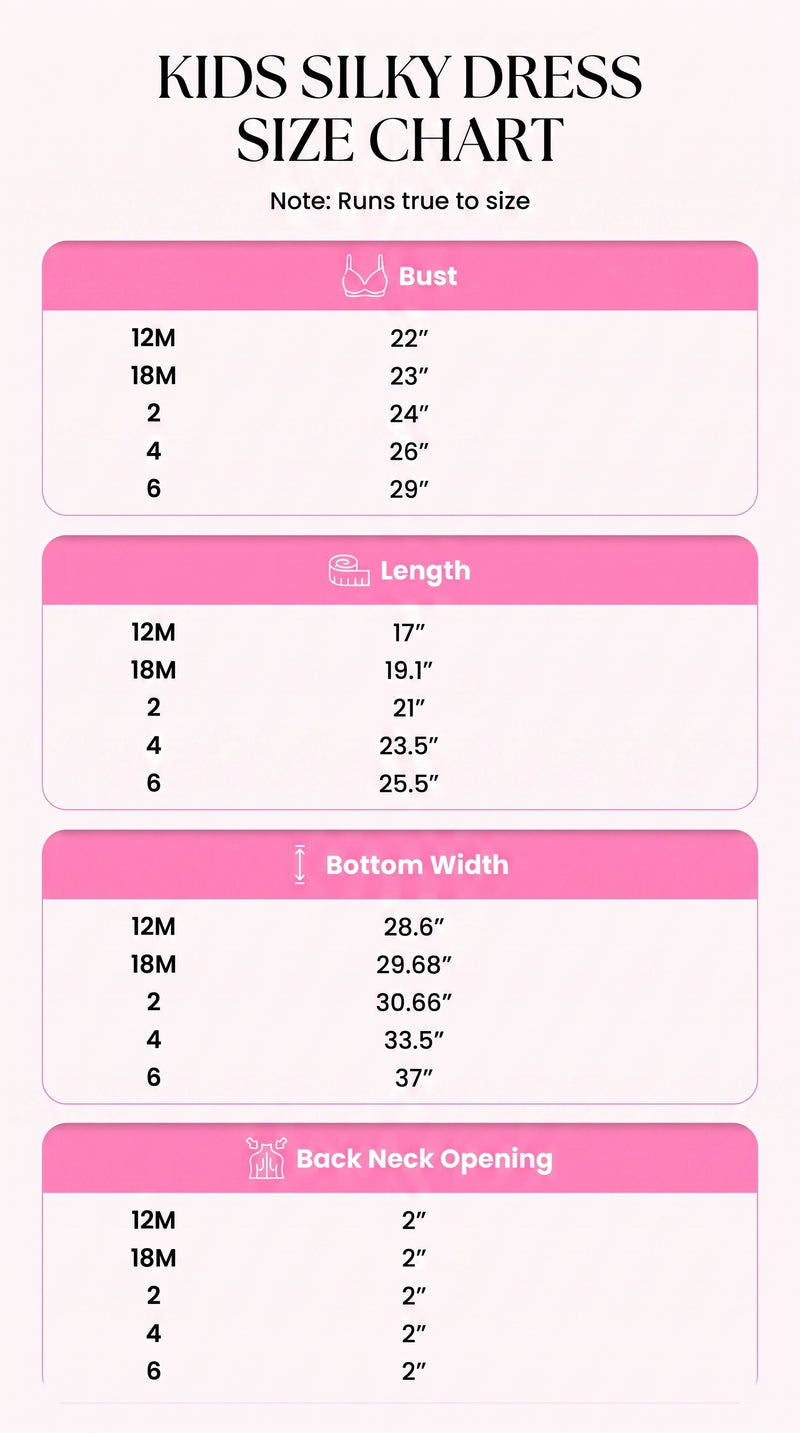 Size Guide for Kids Blue Silky Dress (mobile)