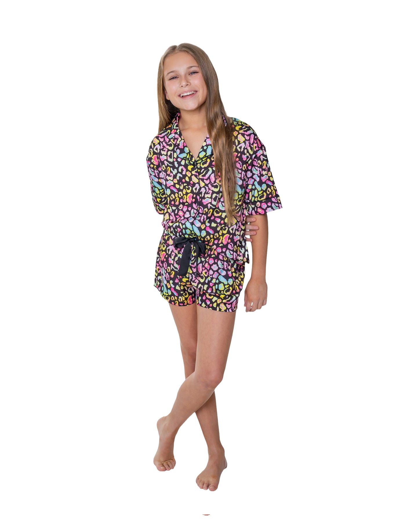 Kids Silky Bright Animal Short Sleeve Short Set