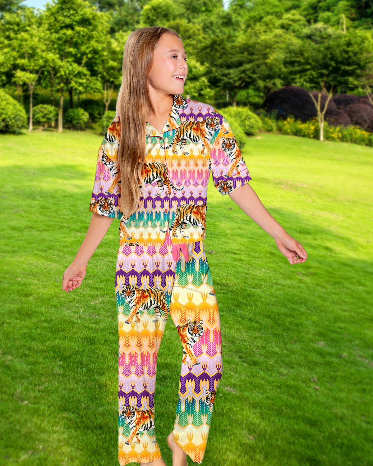 Kids Silky Tiger Royale Short Sleeve Pant Set