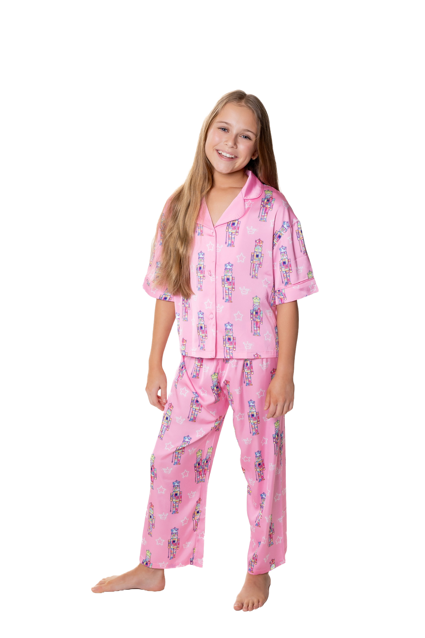 Kids Silky Nutcracker, Pink Short Sleeve Pant Set
