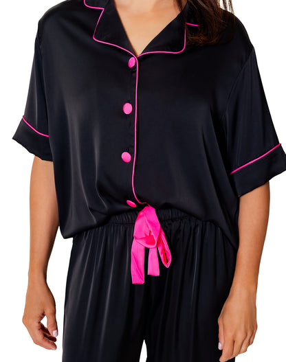 Silky Black Short Sleeve Pant Set