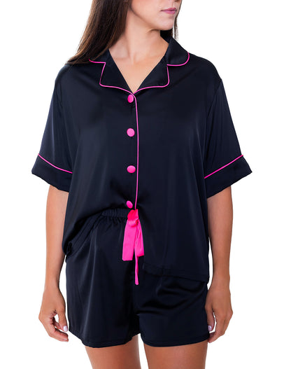 Silky Black Short Sleeve Short Set