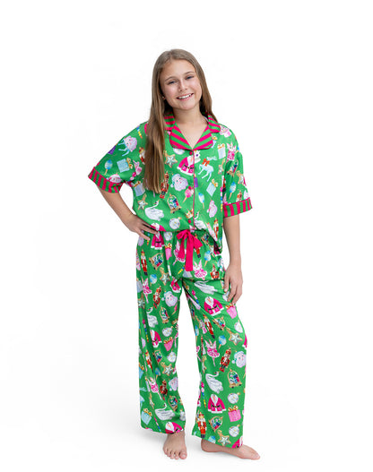 Kids Silky Holiday Baubles Short Sleeve Pant Set