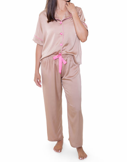 Silky Nude Short Sleeve Pant Set
