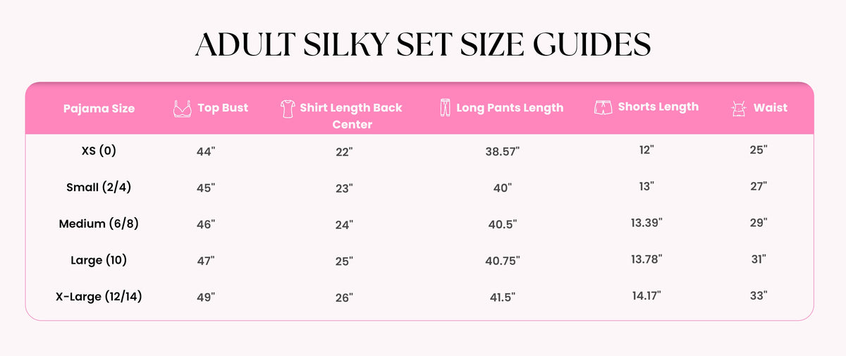 Size Guide for Lucky Silky Set