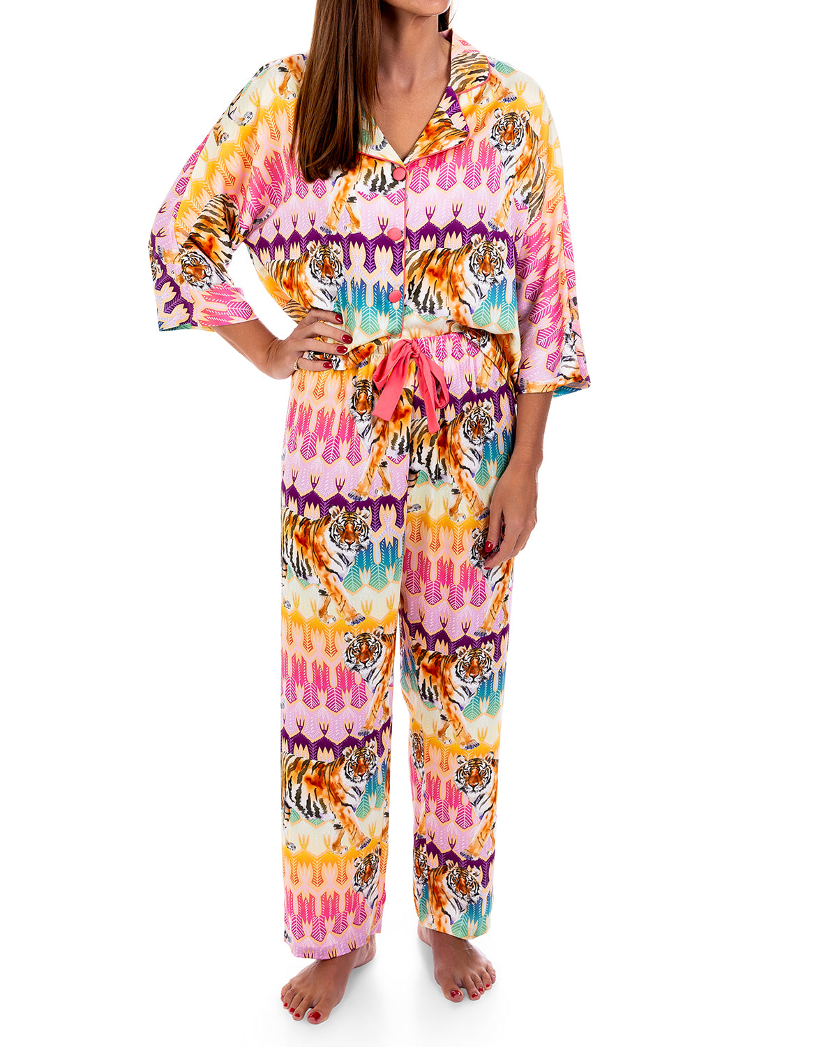 Tiger Royale Silky 3/4 Sleeve Pant Set