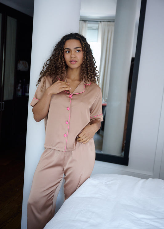 Silky Nude Short Sleeve Pant Set