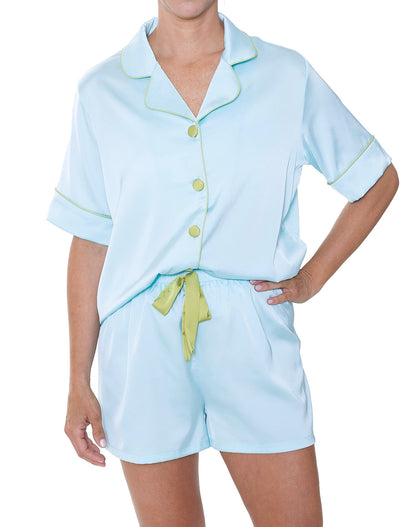Silky Turqouise Short Sleeve Short Set