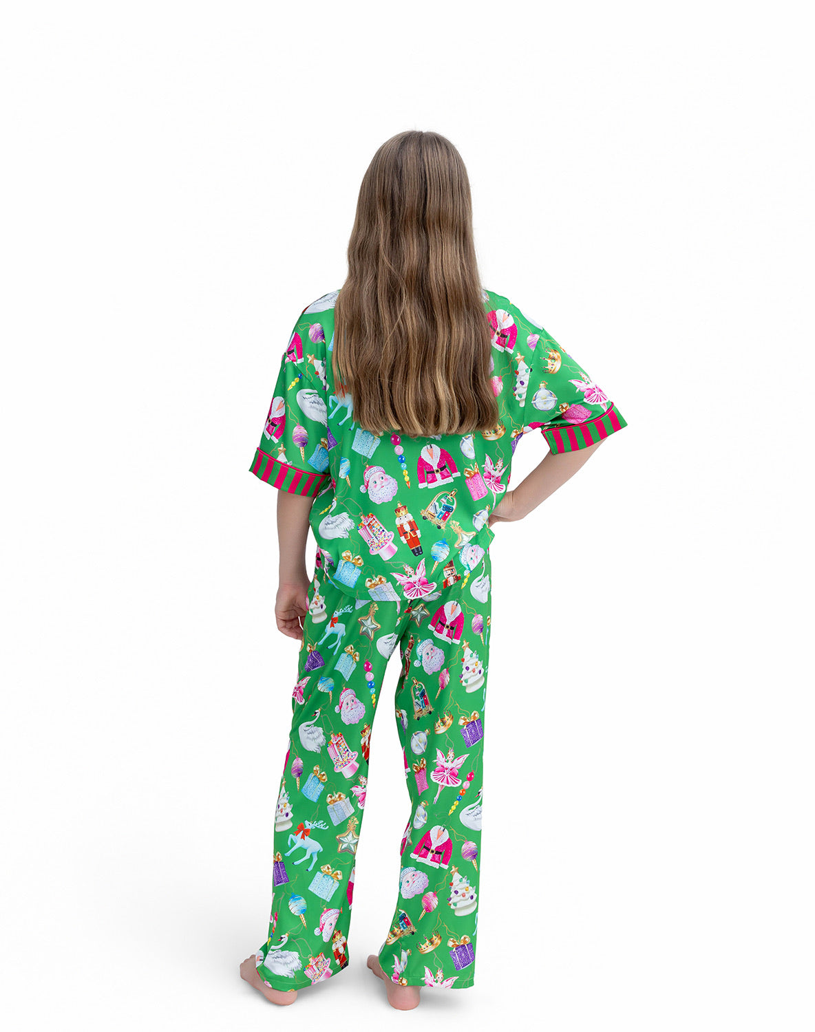 Kids Silky Holiday Baubles Short Sleeve Pant Set