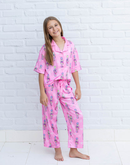 Kids Silky Nutcracker, Pink Short Sleeve Pant Set