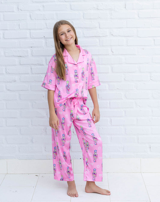 Kids Silky Nutcracker, Pink Short Sleeve Pant Set