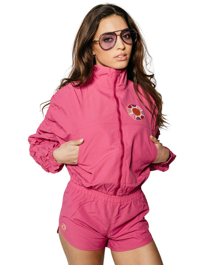 Grace Ann Nader in Solitaire Sun Track Shorts, Raspberry