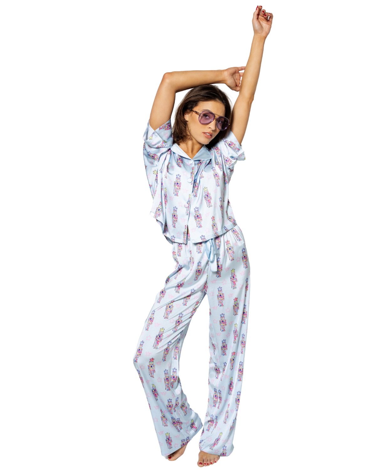 Grace Ann Nader in Silky Graffiti Nutcracker, Blue (3/4 Sleeve w/ Pants)