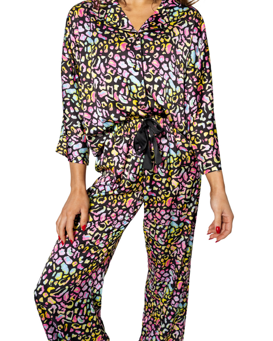Grace Ann Nader model in Silky Bright Animal (3/4 Sleeve w/ Pants) zoom