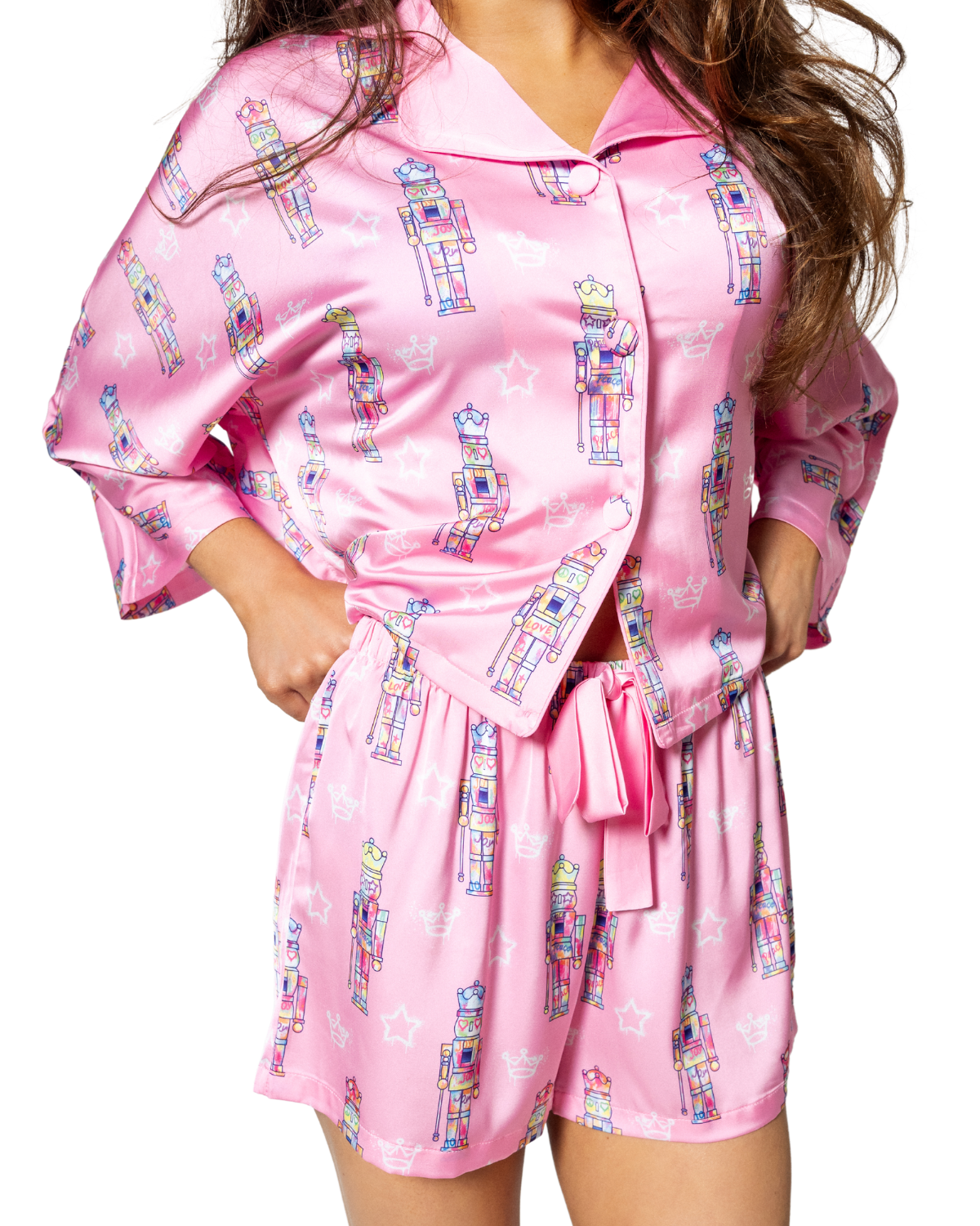 Grace Ann Nader in Silky Graffiti Nutcracker Pink (3/4 Sleeve w/ Shorts) zoom