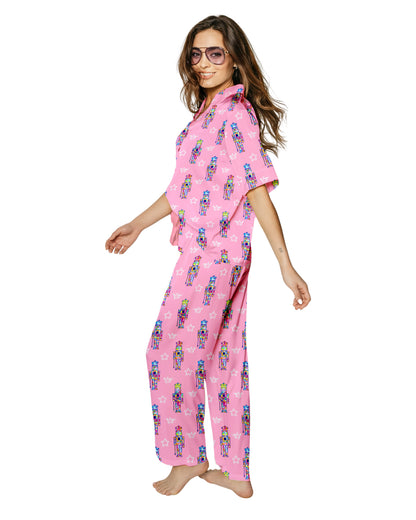 Grace Ann Nader in Silky Graffiti Nutcracker Pink (Short Sleeve w/ Pants)