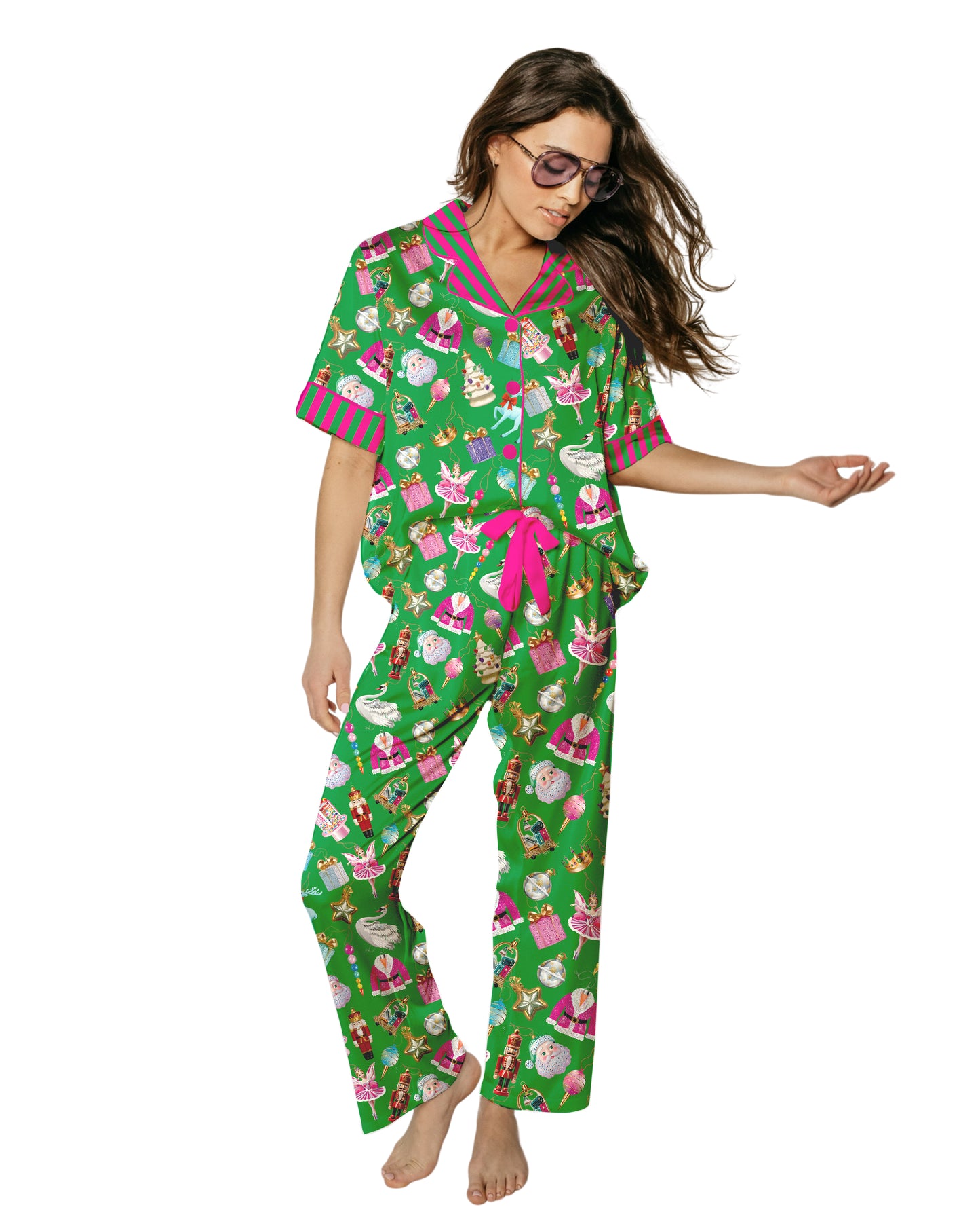 Grace Ann Nader in Silky Holiday Baubles (Short Sleeve w/ Pants)