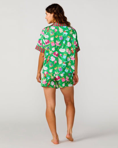 Silky Holiday Baubles Short Sleeve Short Set