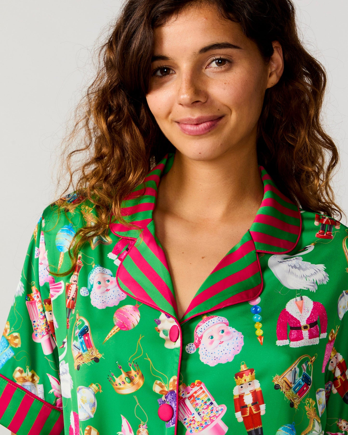Silky Holiday Baubles Short Sleeve Short Set