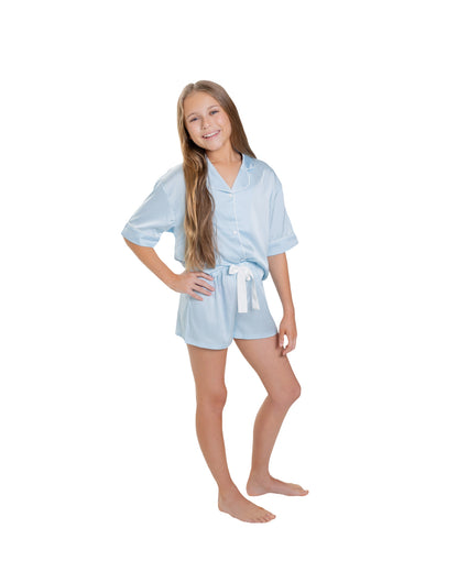 Kids Silky Blue Short Sleeve Short Set