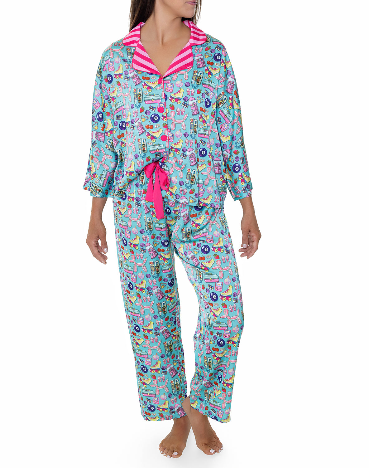 90's Girl Silky 3/4 Sleeve Pant Set