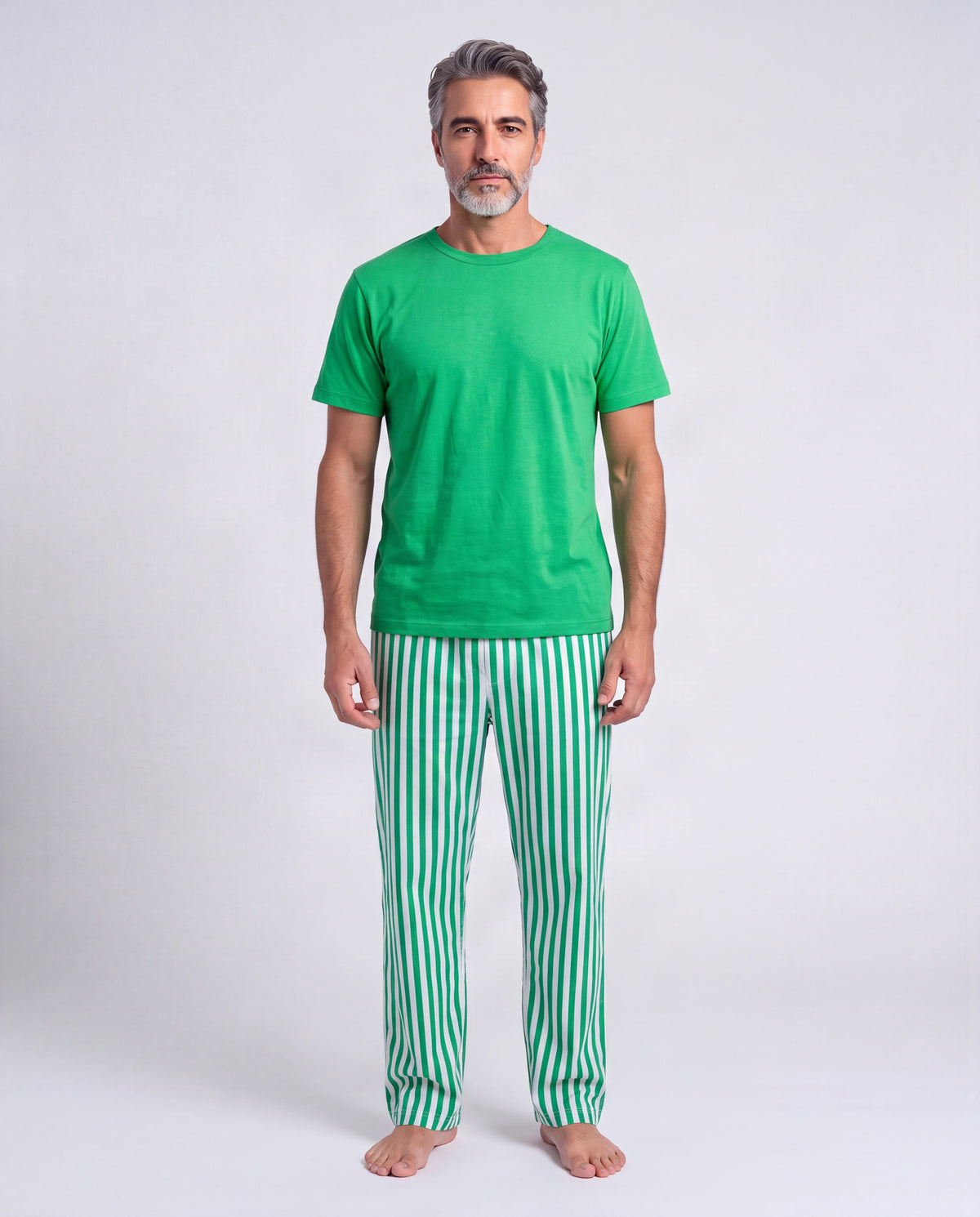 Mens Stripe Pant Set, Green