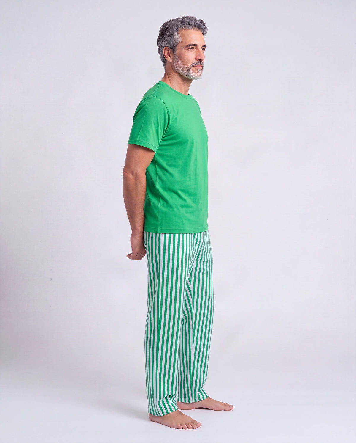 Mens Stripe Pant Set, Green