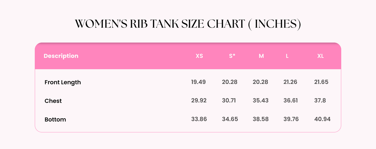 Size Guide for Sunshine Classic Ribbed Tank, Orange