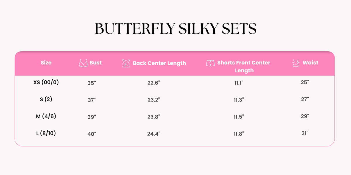 Size Guide for Cotton Candy Silky Butterfly Set