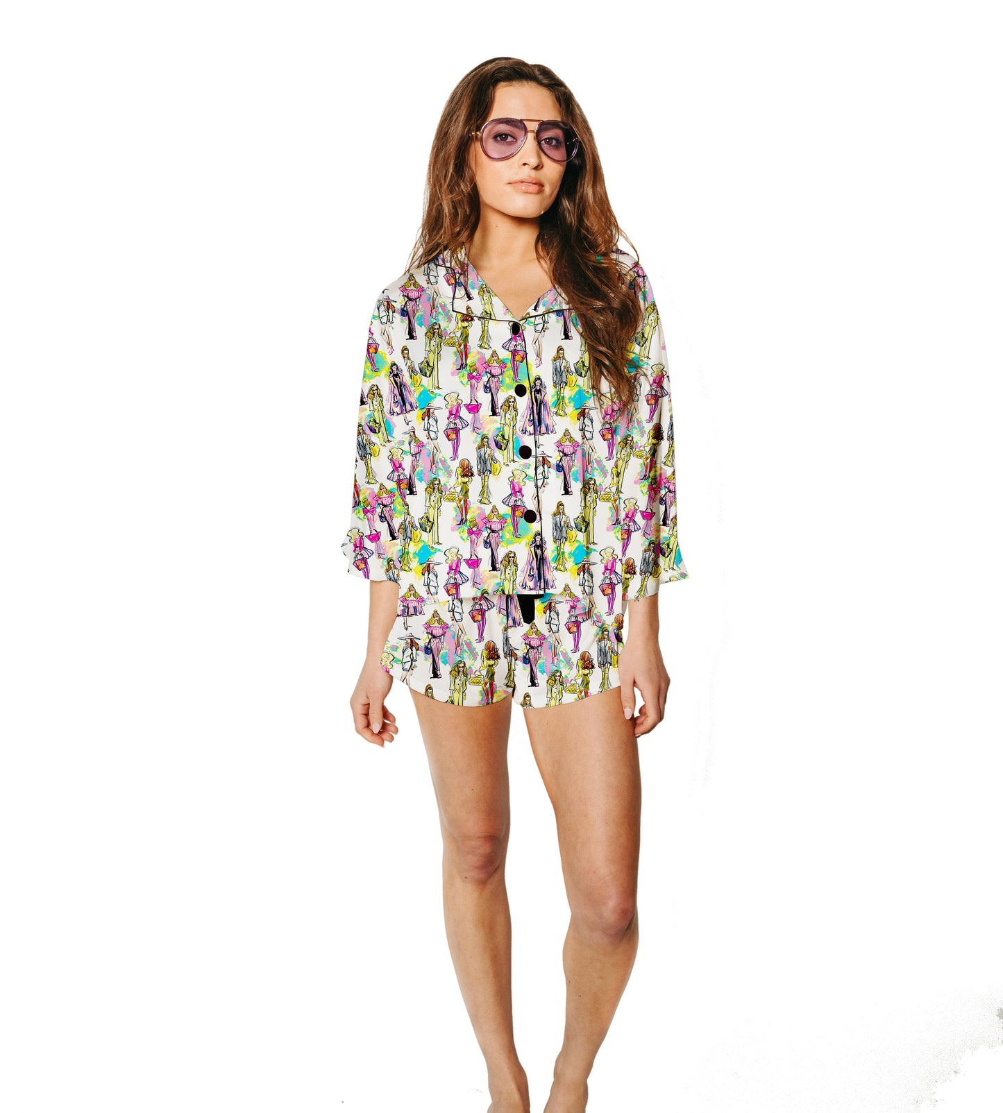 Silky Fashionista 3/4 Sleeve Short Set