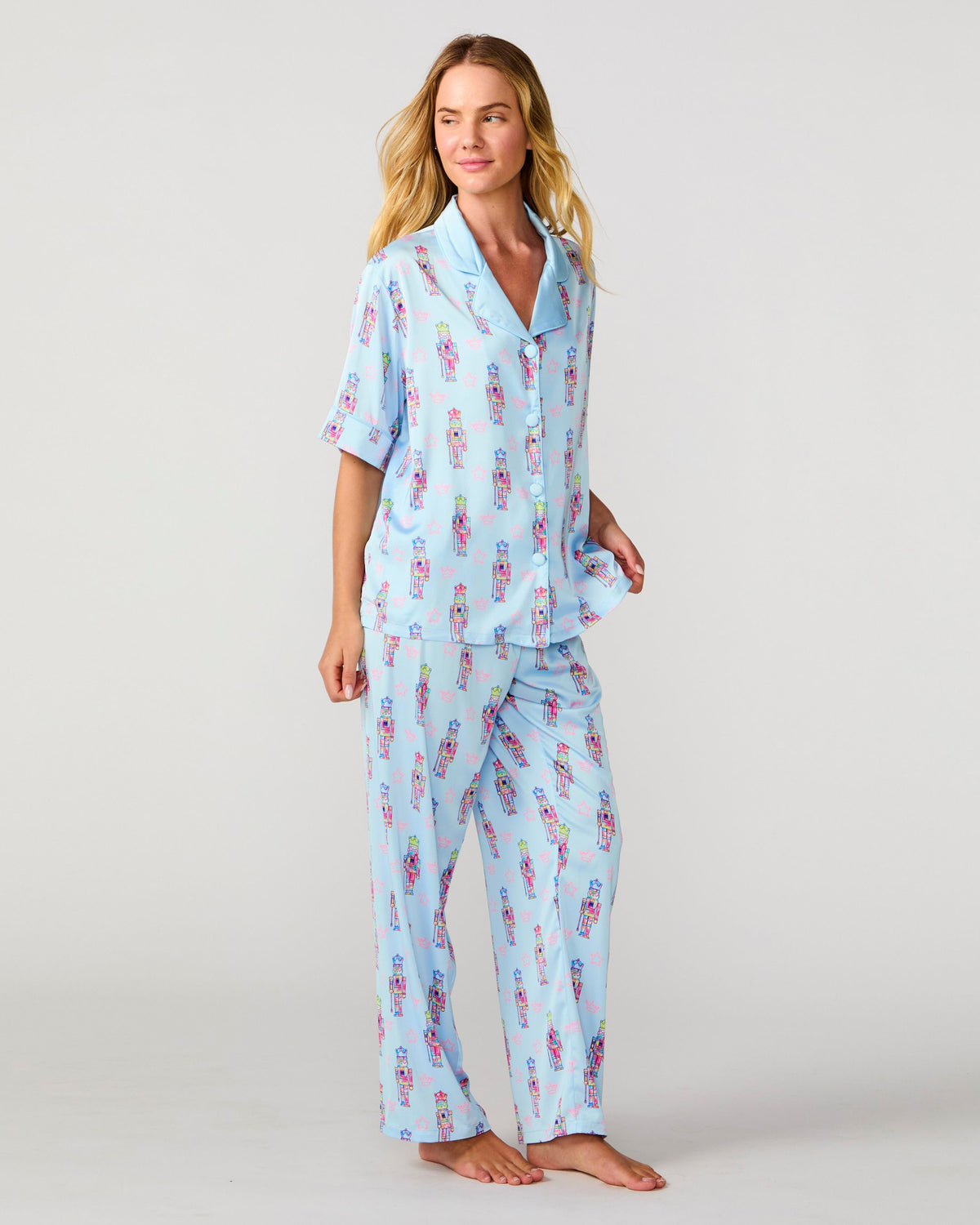 Graffiti Nutcracker Silky Pant Set, Blue