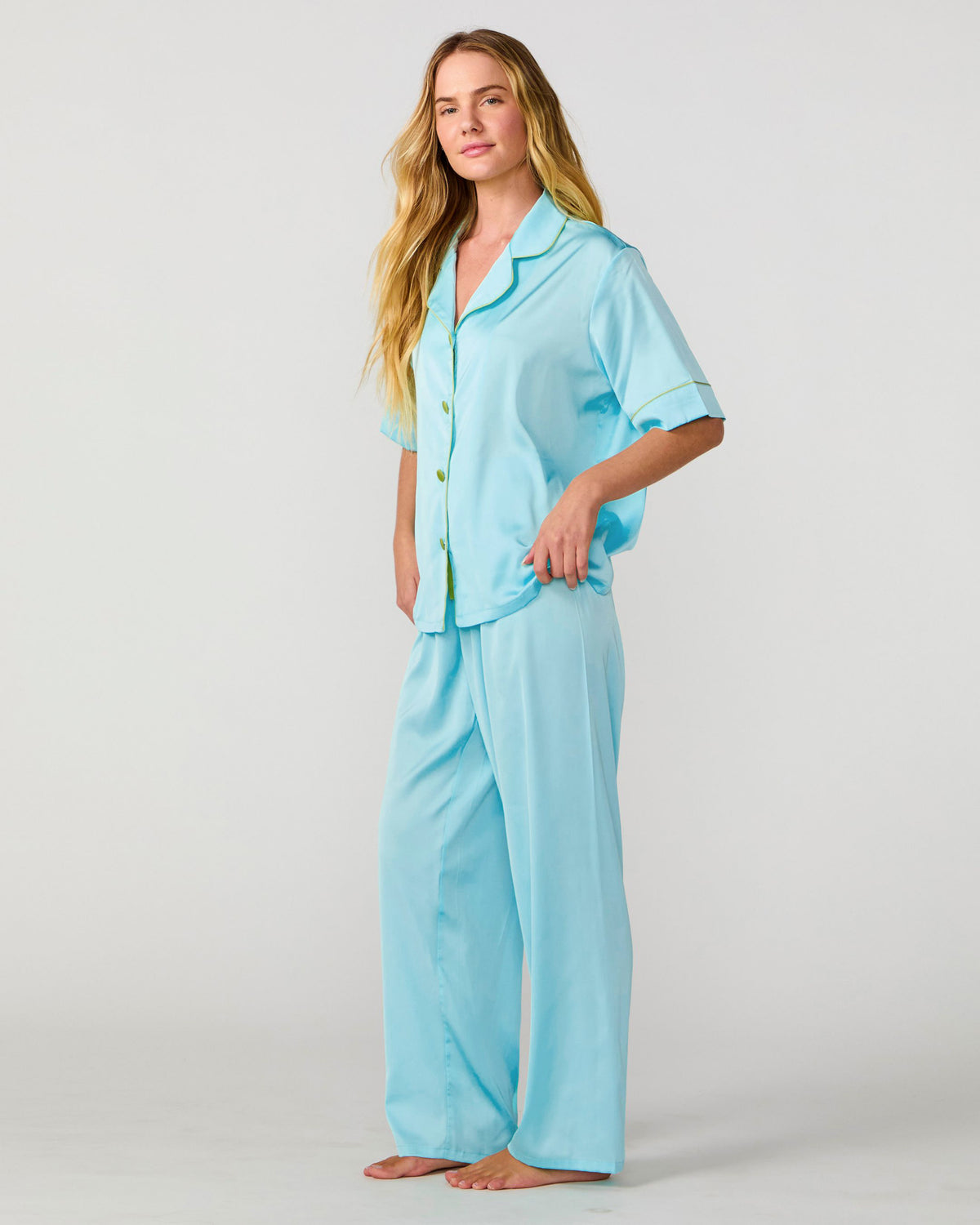 Turquoise Silky Pant Set