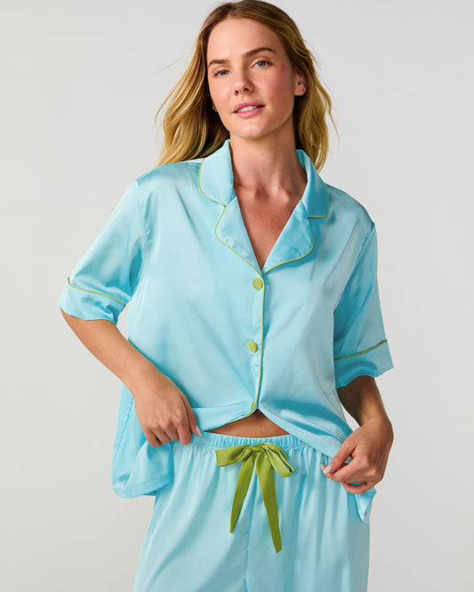 Turquoise Silky Pant Set