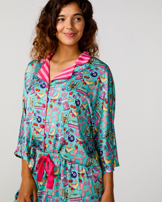 90's Girl Silky 3/4 Sleeve Pant Set