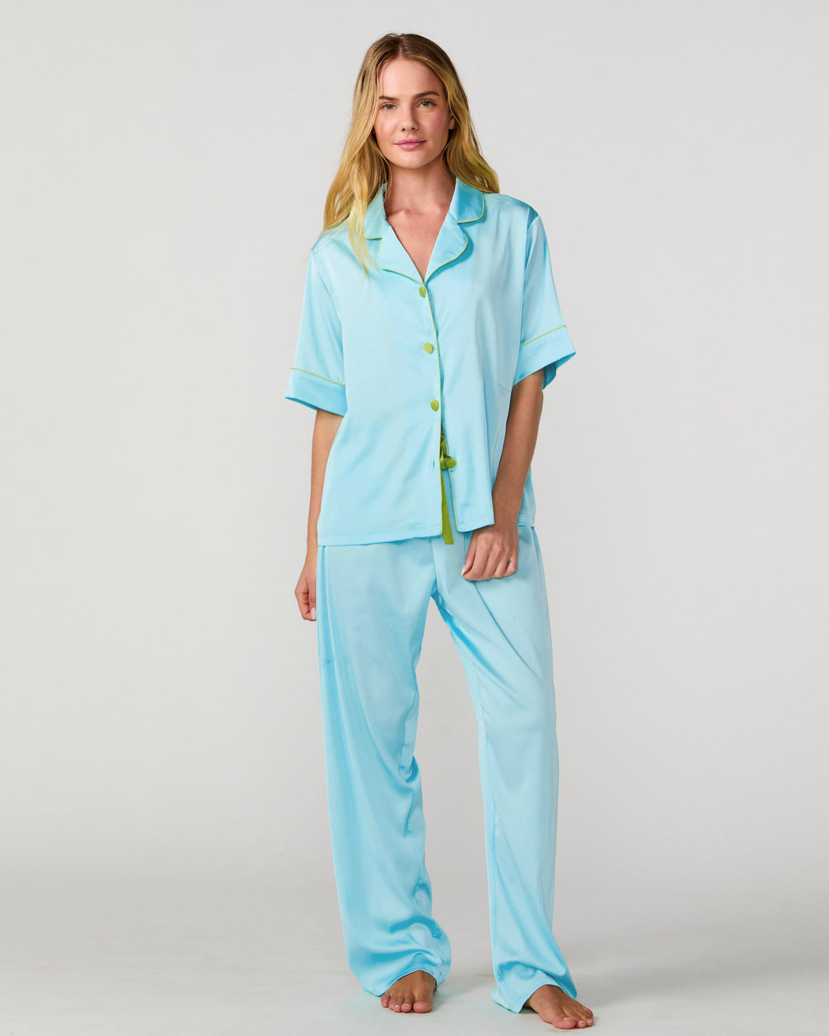 Turquoise Silky Pant Set
