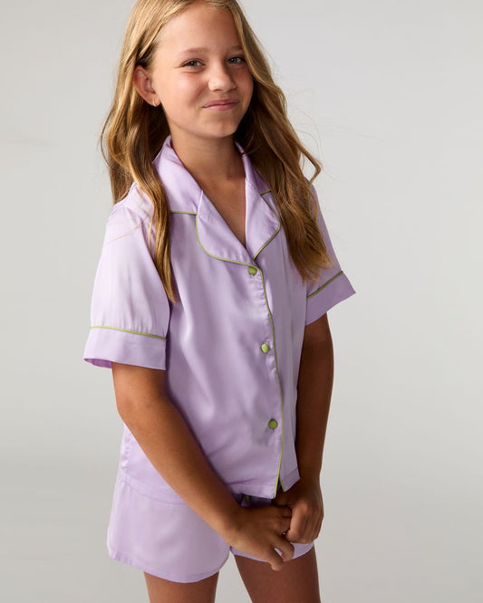 Kids Lavender Silky Short Set